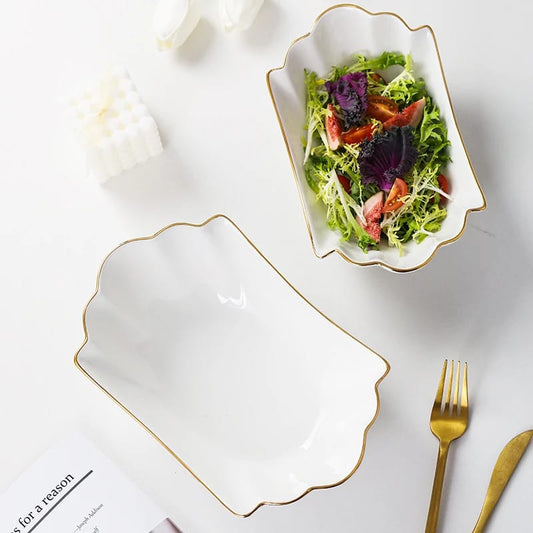 European Tracing Gold Ceramic Household Soup Bowl