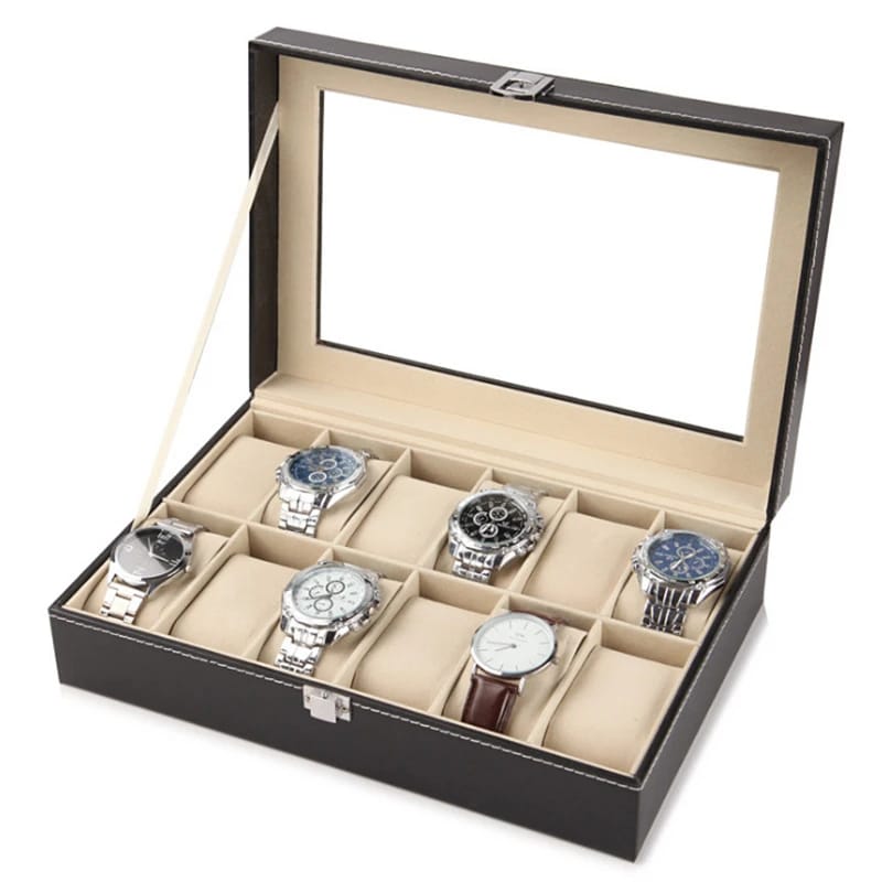 12 Slots Leather Watch Case Storage Box
