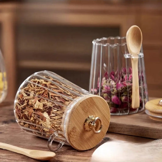 Glass Storage Jar with Bamboo Lid / Spoons