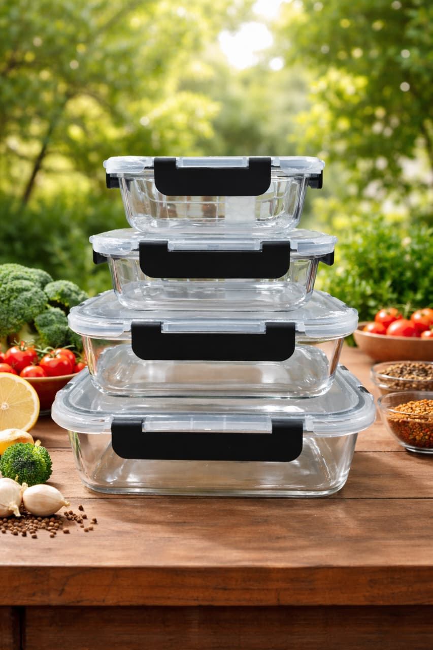 4 Pcs Glass Food Container Set