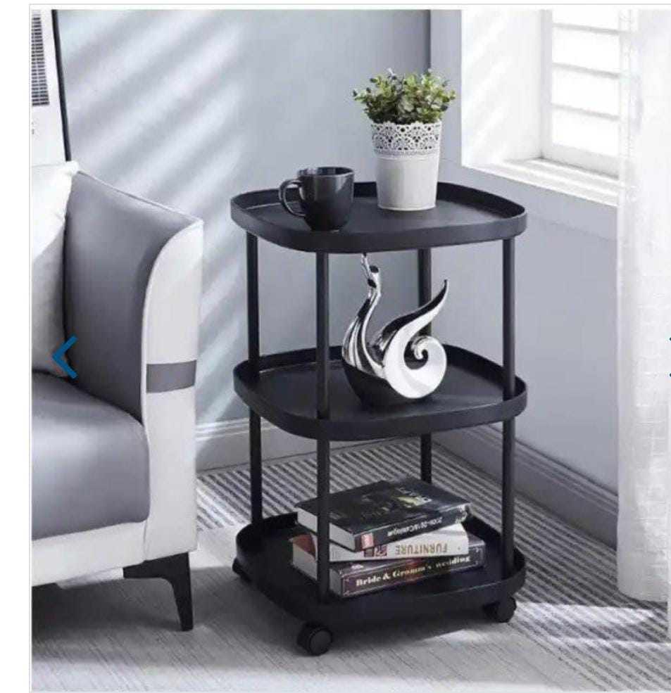 3-tier Plastic Mobile Side Table with Wheels