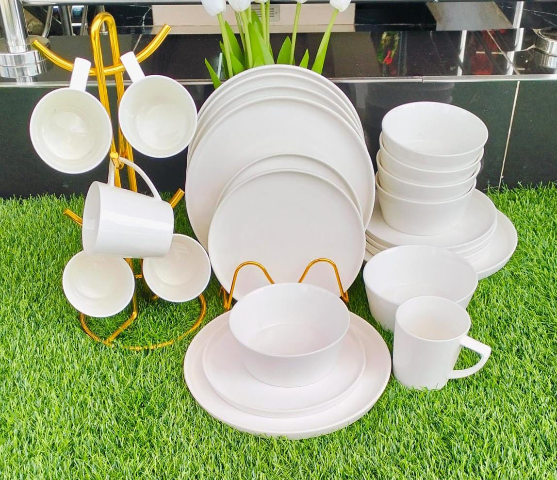 24pcs Hot Cake White Plain Dinner Set