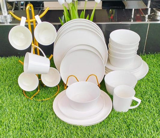 24pcs Hot Cake White Plain Dinner Set