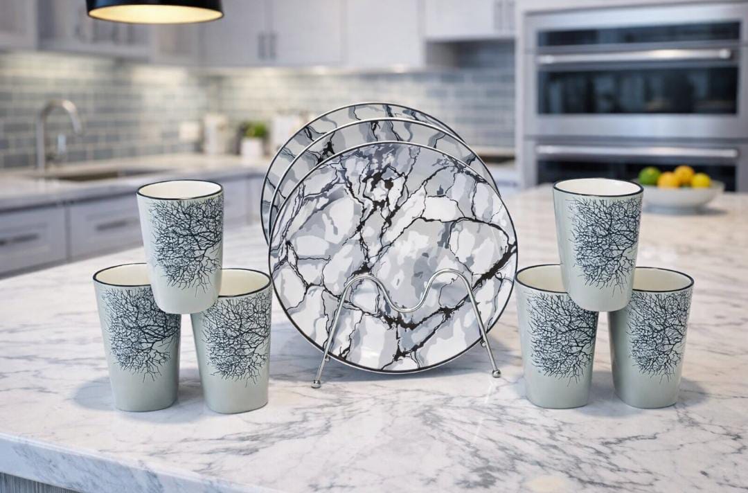 12-Piece Tree & Marble Design Dinner Set