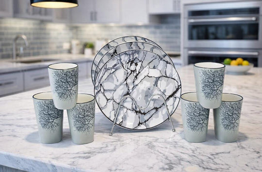 12-Piece Tree & Marble Design Dinner Set
