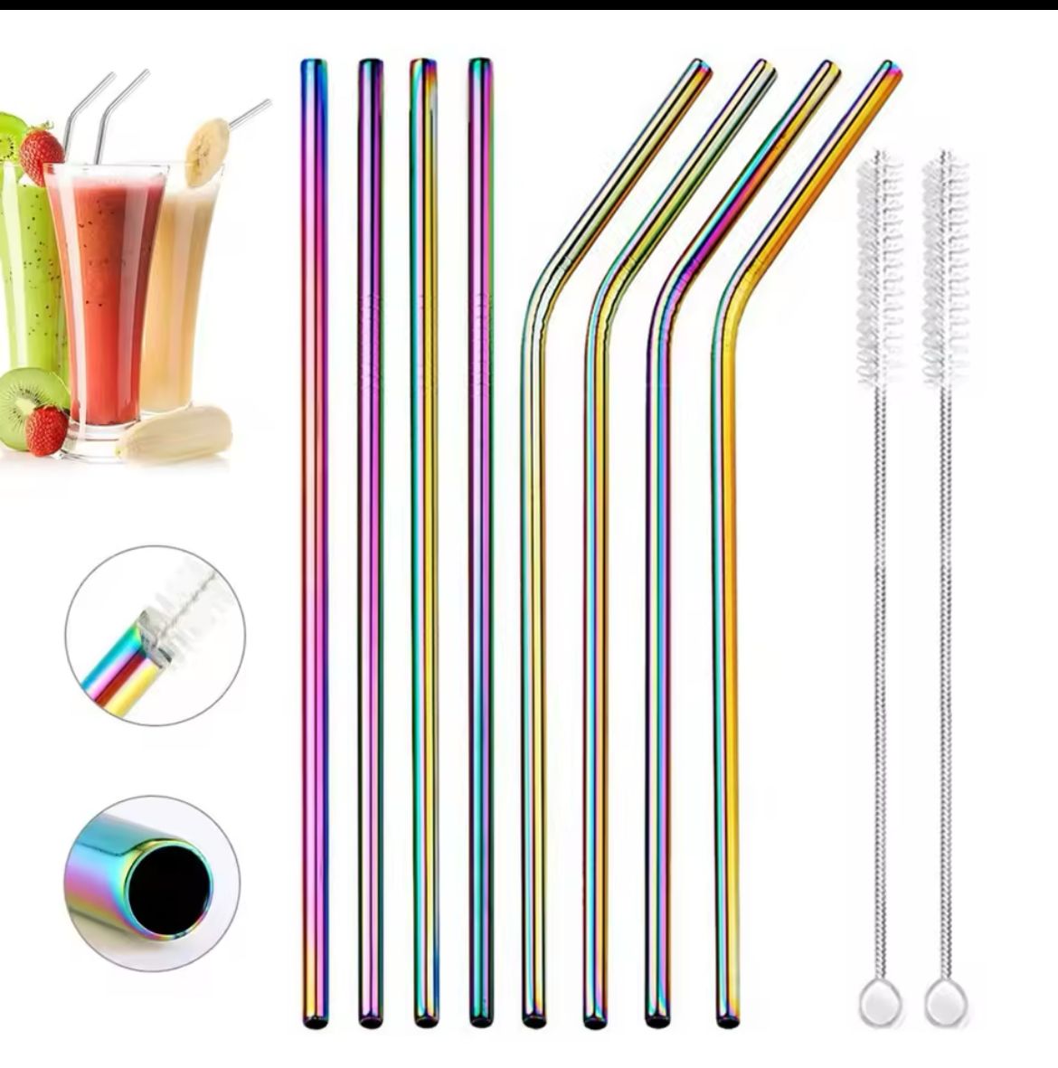5-Pack EcoPure Reusable Stainless Steel Straws