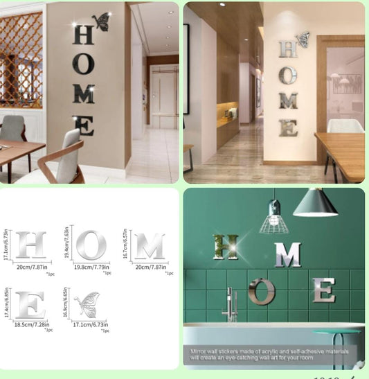 HOME Acrylic Mirror Adhesive Wall Sticker Set