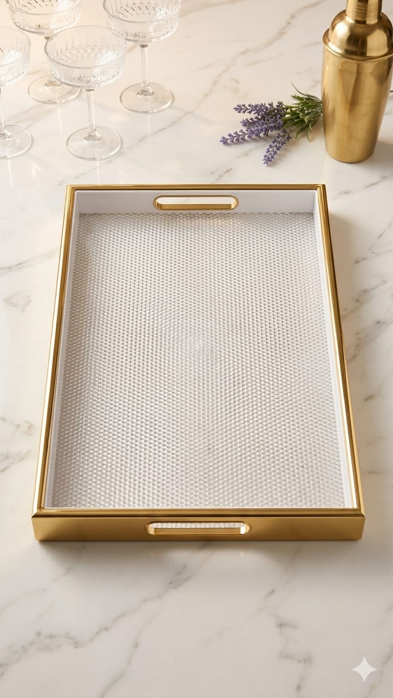Gold-Trimmed Prismatic Vanity Tray