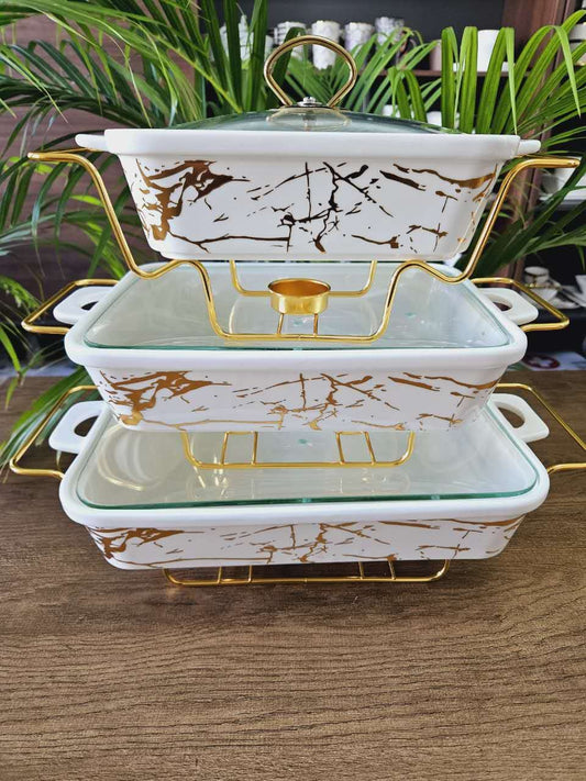 3pcs Ceramic Chaffing Dish
