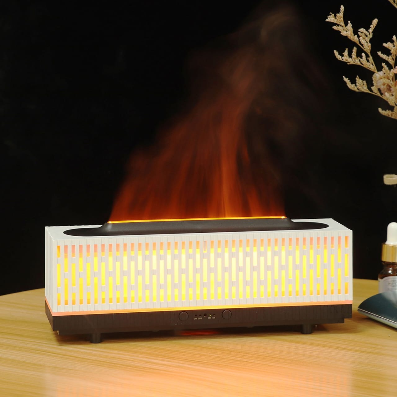 White Stripped 3D Flame Humidifier