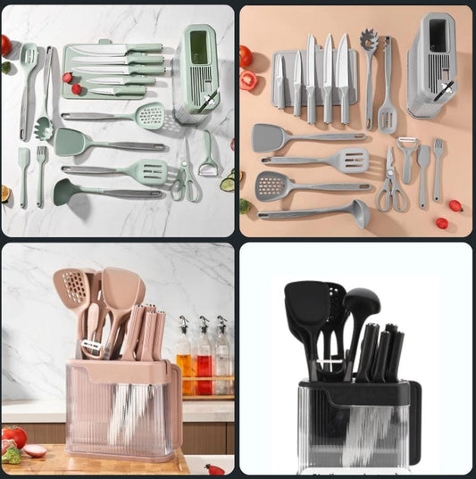 17pc food grade silicone kitchen utensil set.