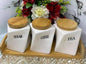 Twisted set of 3pcs canisters with bamboo stand