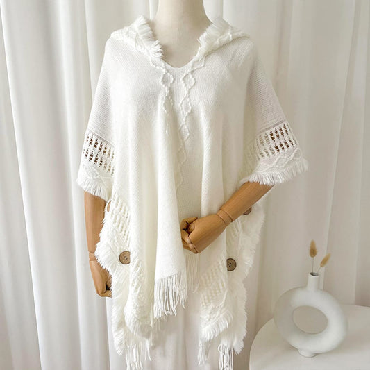 Women Knitted Hooded Shawl