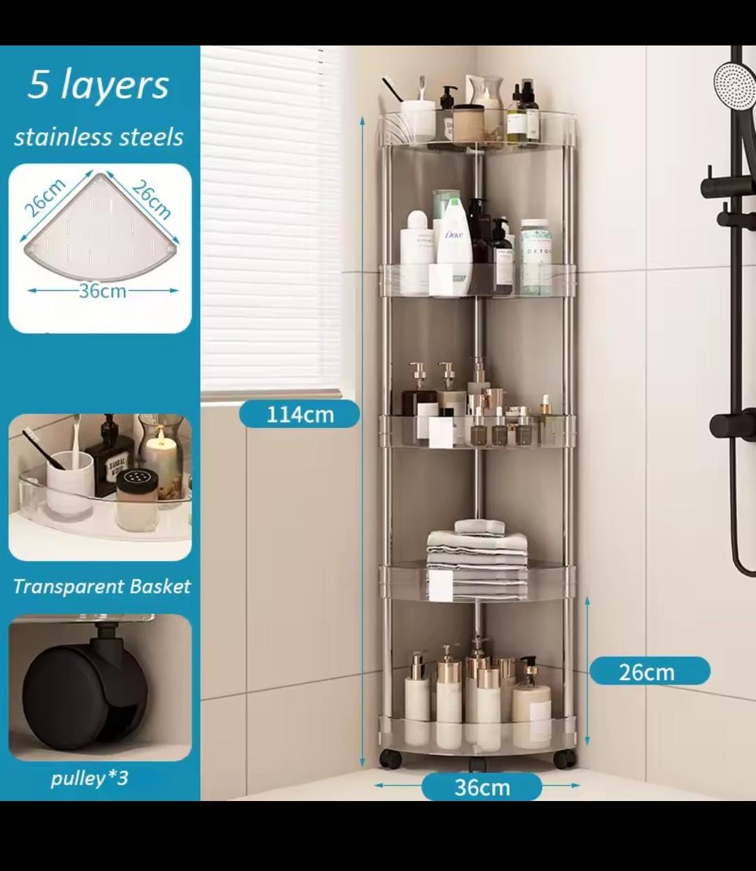 Stainless Steel Wheeled Corner Storage Shelf