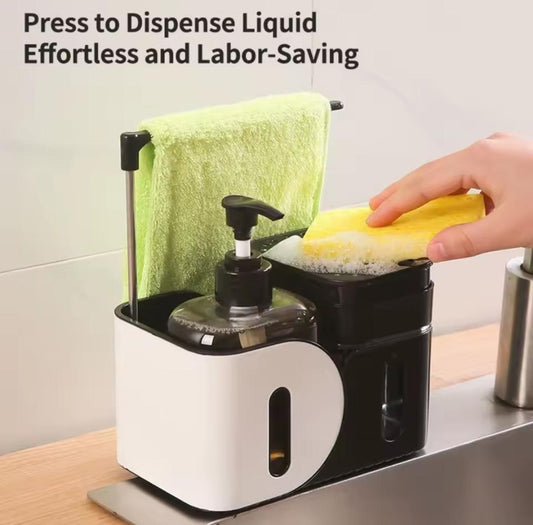 Hand and dish soap dispenser set with sponge