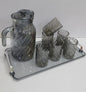 Glass Jug with glasses + Tray