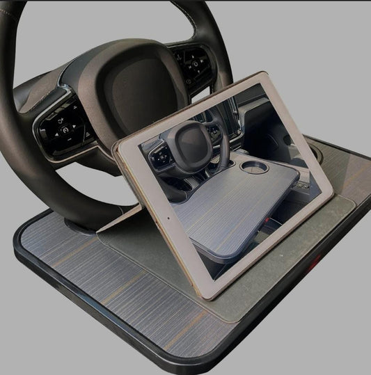 Wooden slotted steering wheel table tray