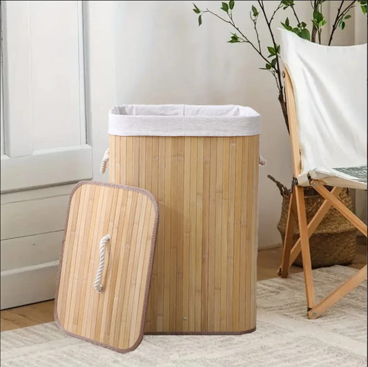 Foldable bamboo laundry basket