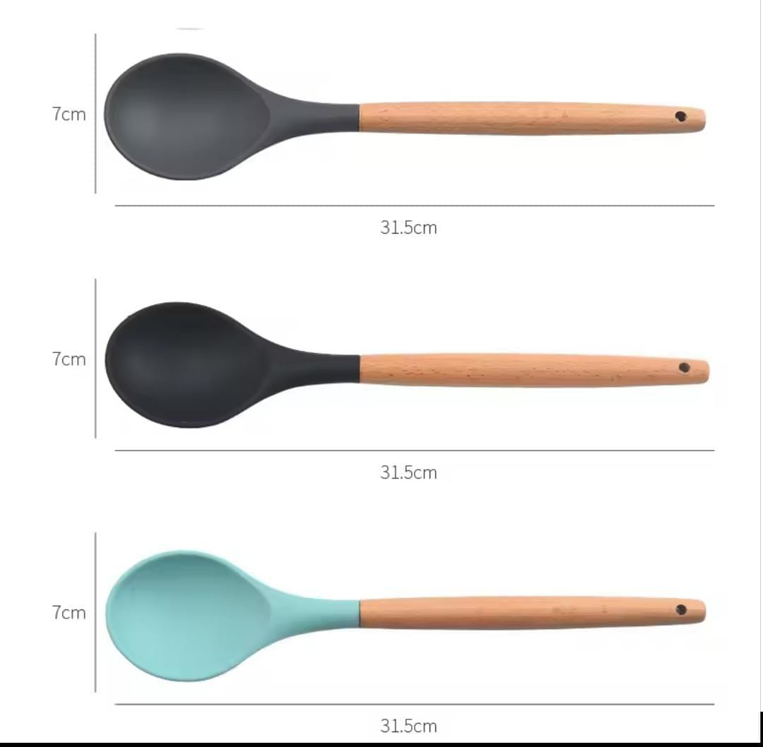 1pc Silicone Wooden handle serving spoon