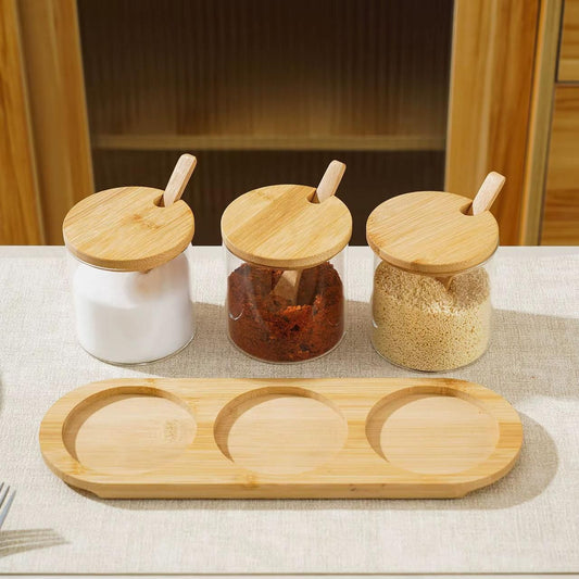 3in1 spice jars set with bamboo base