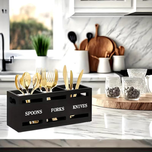 3-Compartment Eco-friendly Wooden Cutlery Holder