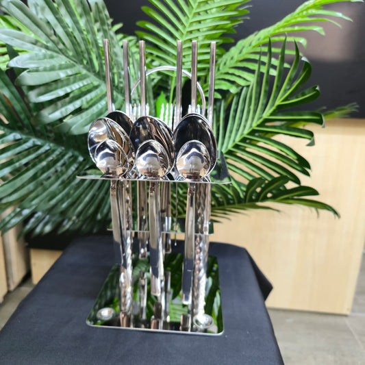 24pcs Silver Cutlery Set with Unique Stand