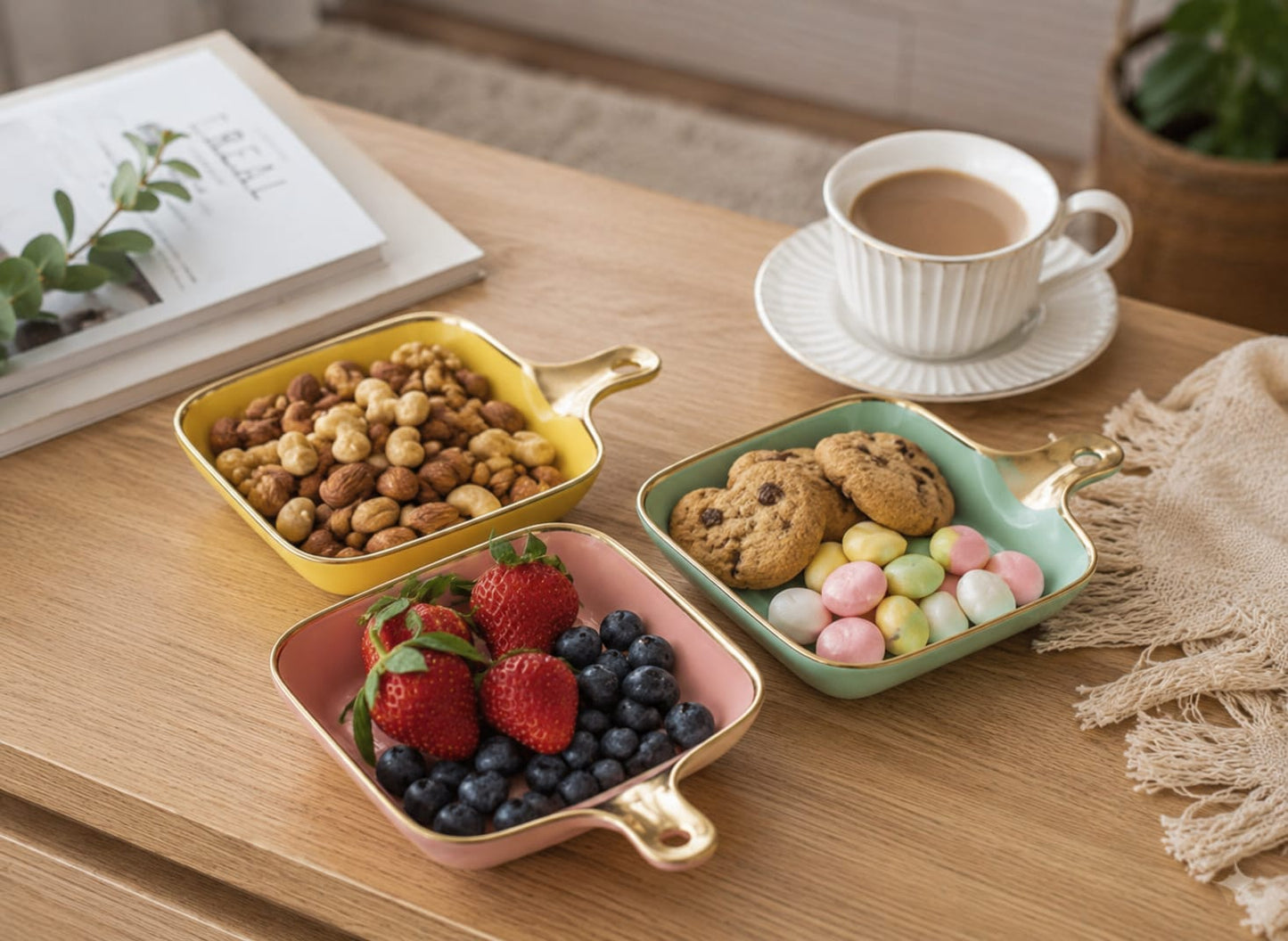 1pc Porcelain Square Snack Plate