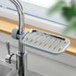 Adjustable sink faucet storage rack