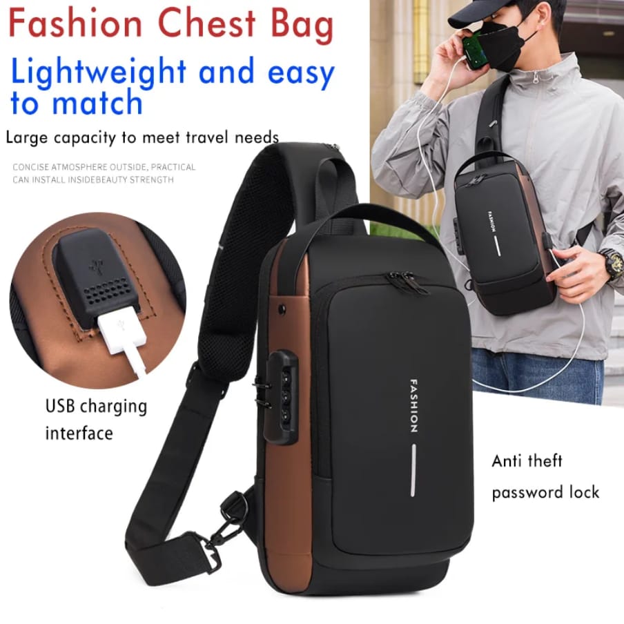 Multifunction anti -theft usb shoulder/chest bag, sling for travel