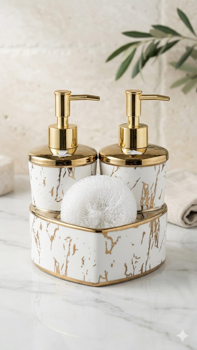 Porcelain heart twins soap dispenser
