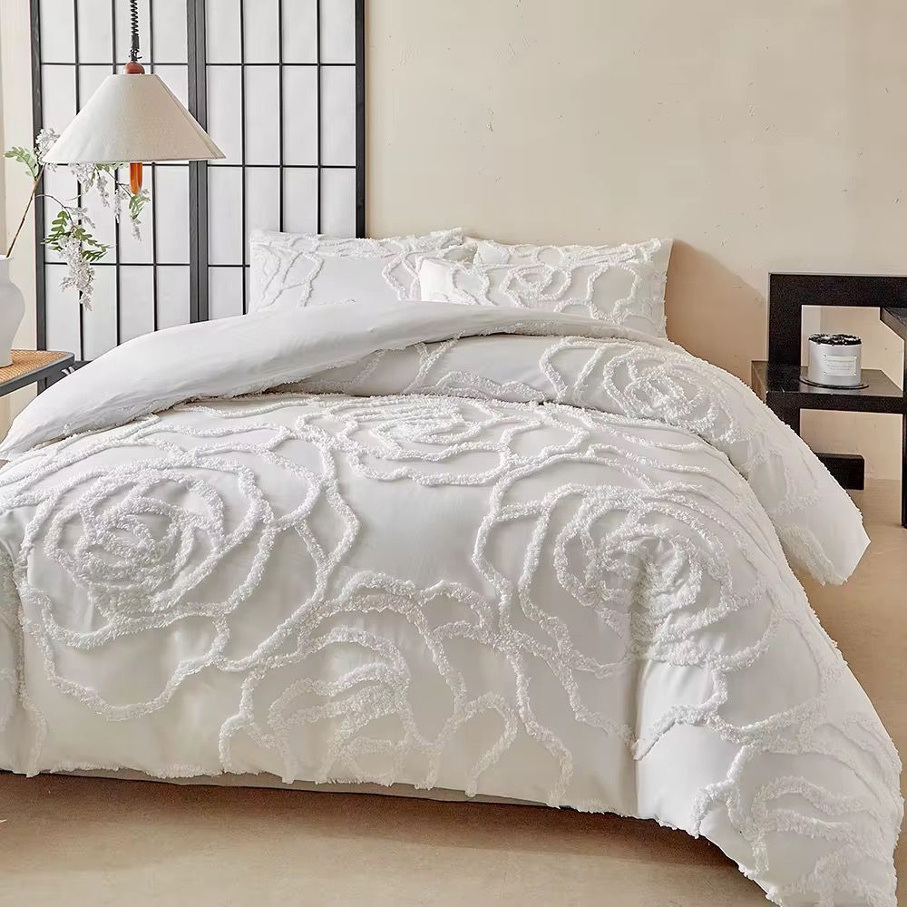 3 pc set 3D embroidery Rose tufted duvet cover