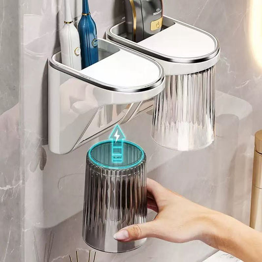 1pc Wall-Mounted Magnetic Toothbrush Holder with Cup
