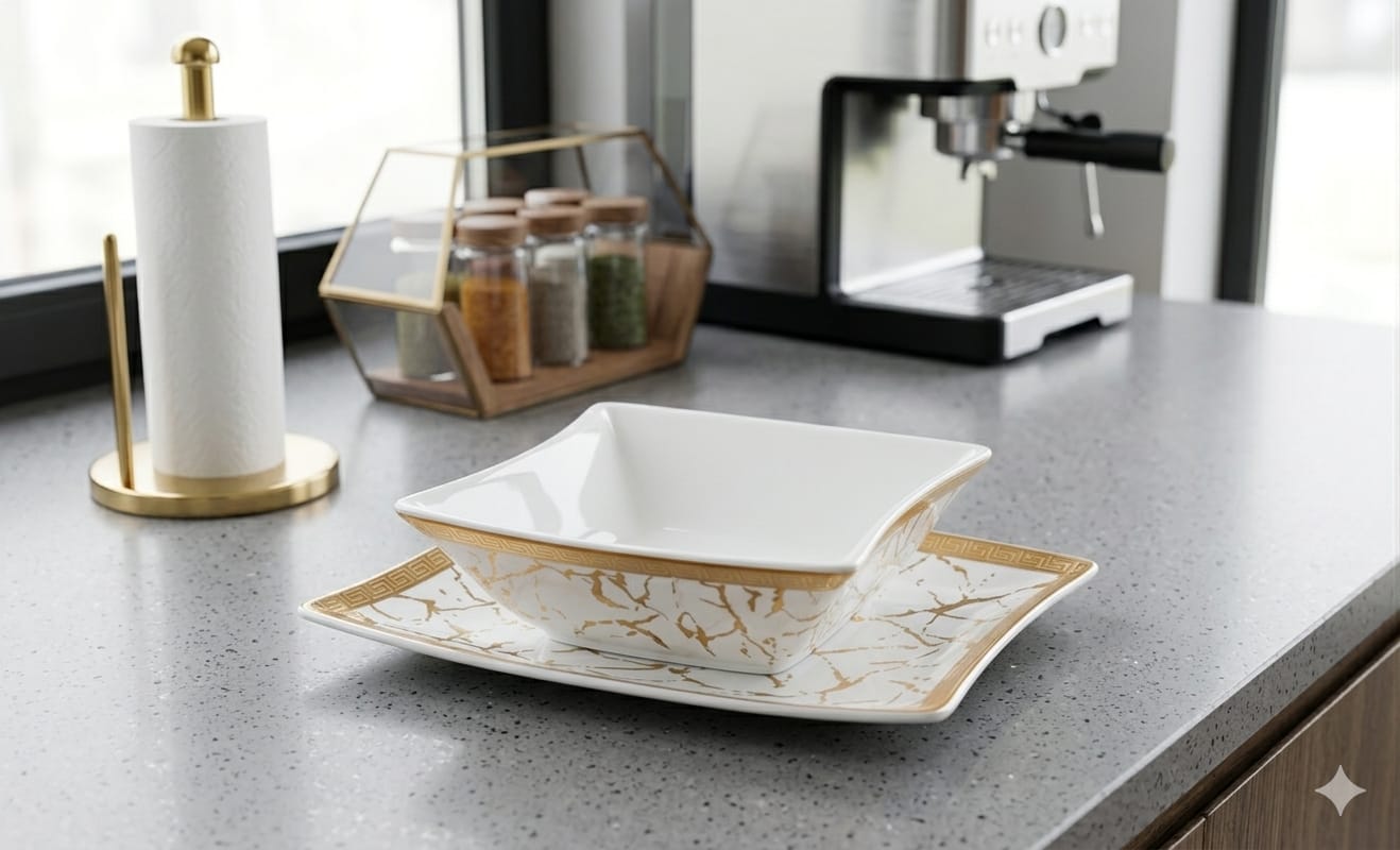 Marble Channel Bowl and Saucer