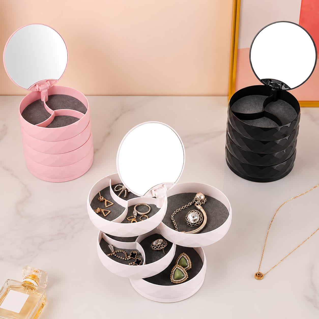 1pc Diamond Pattern Rotating Makeup Organizer
