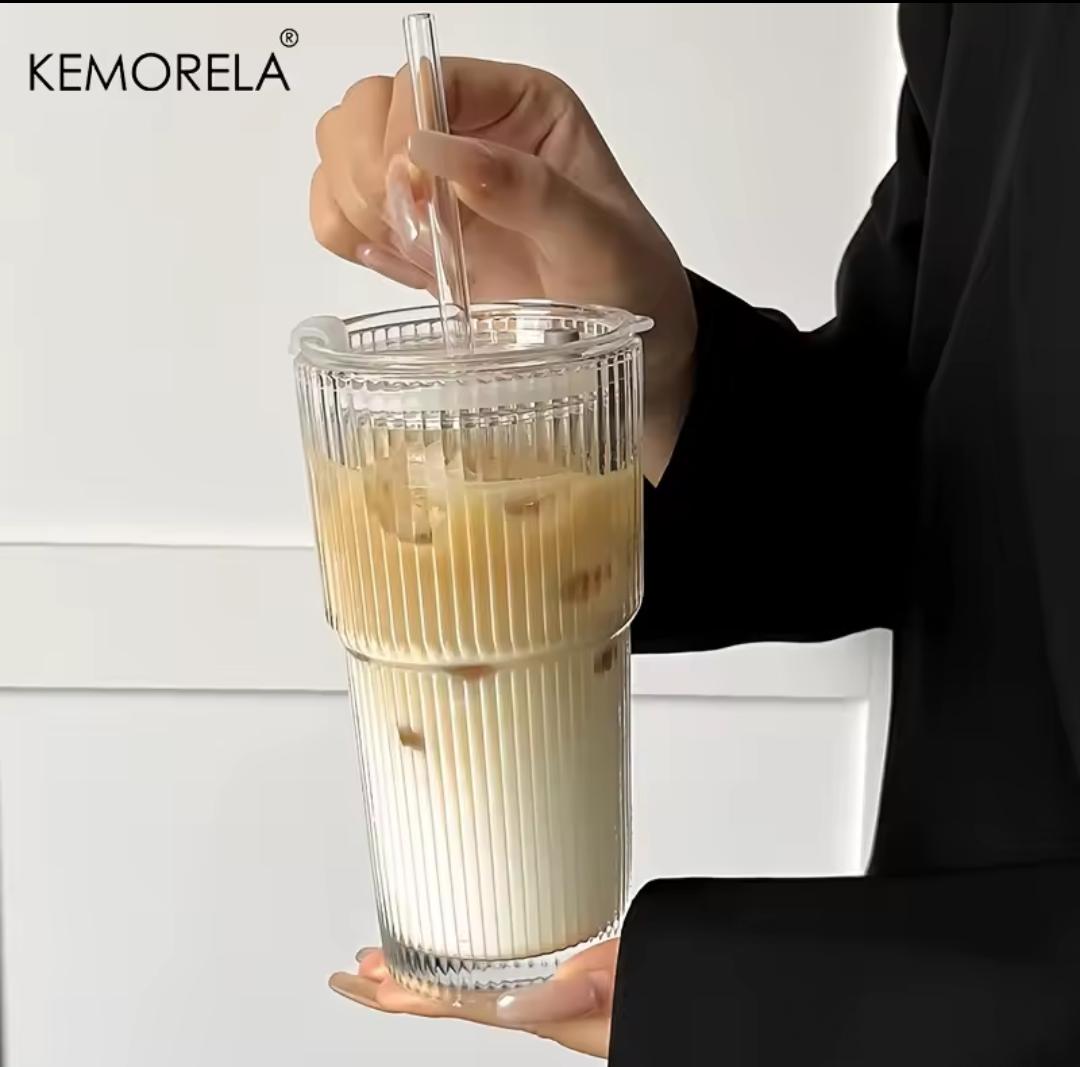 1pc Heavy borosilicate tumbler with straw.
