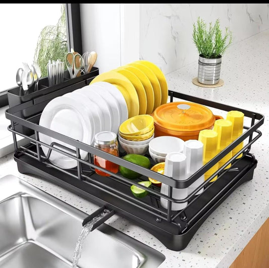 Single layer carbon metal dishrack with cutlery holder