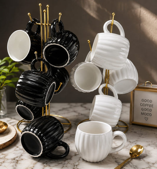 Elegant Fine Porcelain Ceramic Mugs – Set of 6