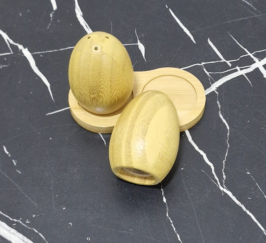 3pc Aesthetic Bamboo Egg-shaped Salt & Pepper Shakers