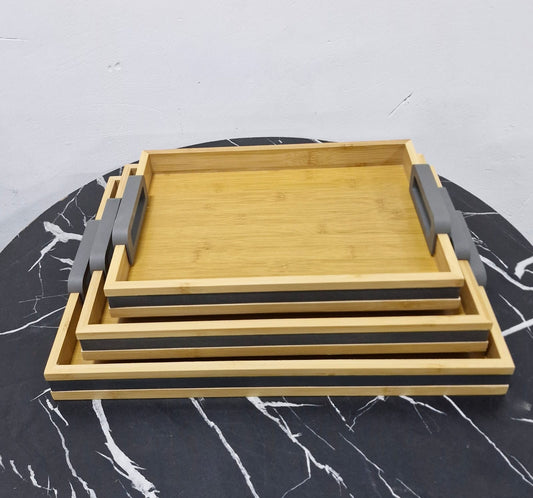 3-Piece Bamboo Nesting trays with Grey Handles