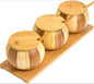 3pc bamboo condiments set with stand