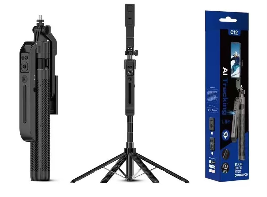 C12 AI Tracking Selfie Stick and Tripod with lights