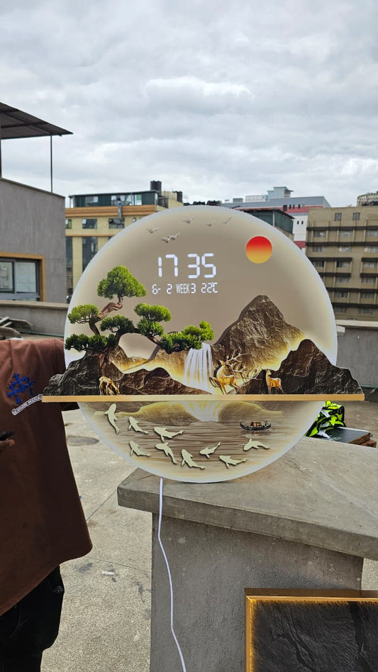 Pine 3D LED Decorative Wall Clock