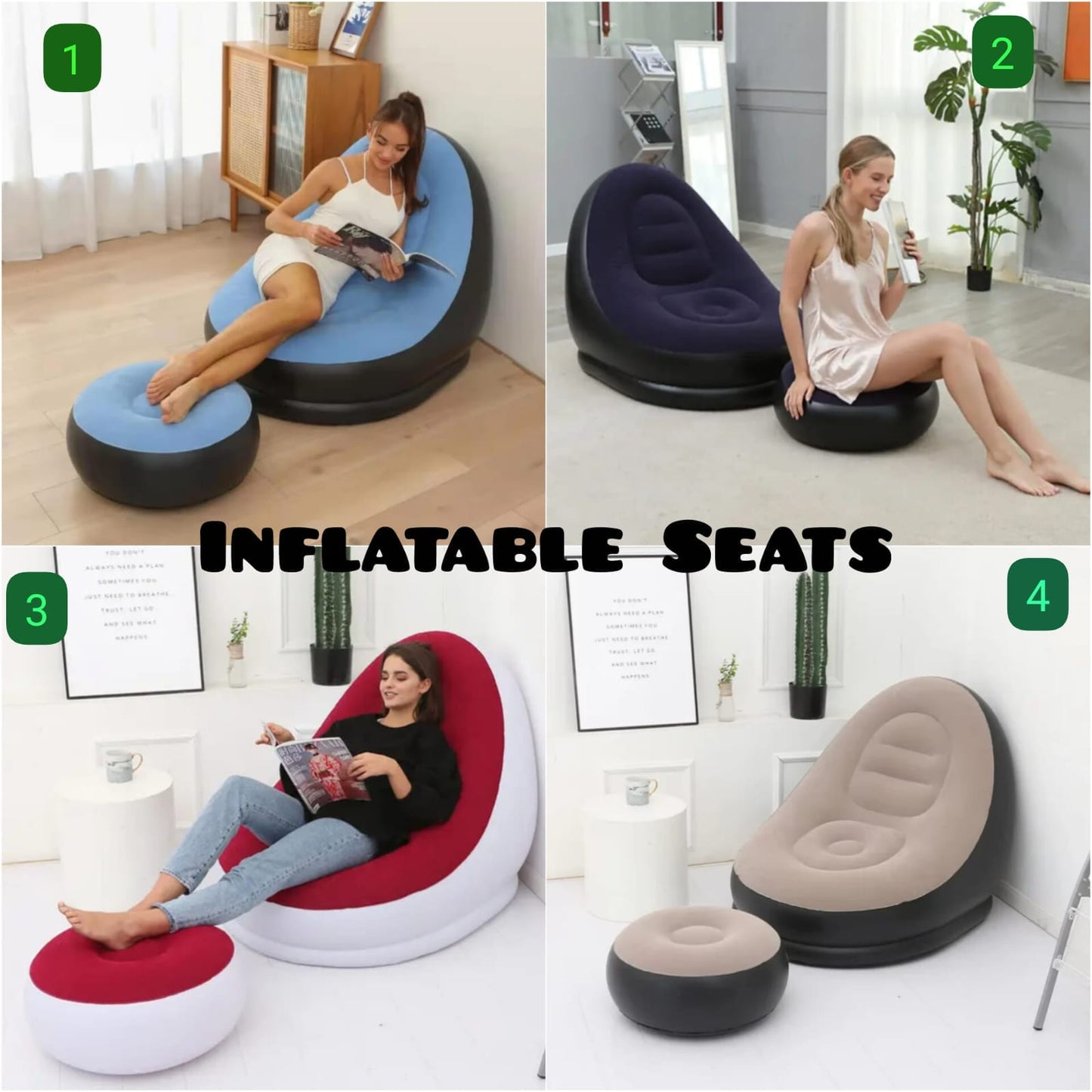Inflatable sofa seat with foot stool and manual pump