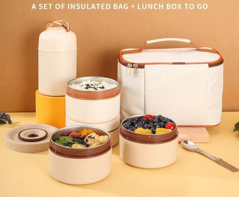 3-in-1 Thermal Lunch Box Set + Flask + Insulated Bag