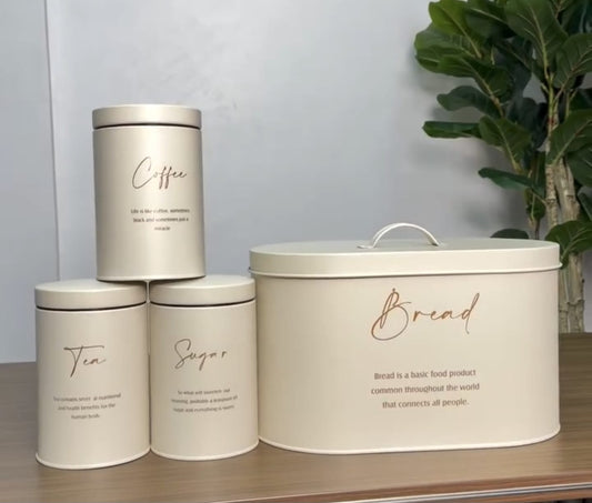 4pc Quilted Metal Bread Bin + Canister Set