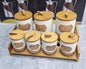 7pc White Rustic Ceramic Canister Set with Wooden Stand