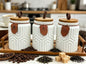 3pc Aesthetic Ceramic Canister Set with Wooden Tray