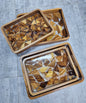 2pc Elegant Wood Mosaic Serving Tray Set.