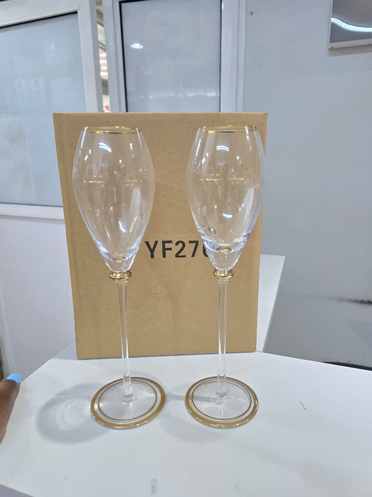 6pc Unique long wine glasses with gold rim