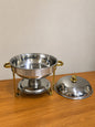 1pc Round Stainless Steel Chafing Dish – 6Litre, Gold Accents, Glass Lid
